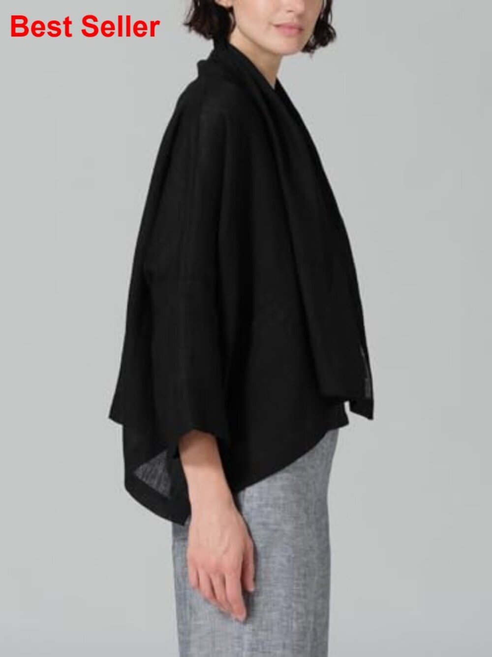 Linen Blend Lightweight 3/4 Sleeve Cardigan Shrug Kimono Cover Up - Picture 3 of 6